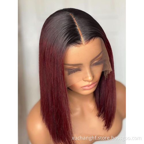 Wholesale Brazilian Hair Wigs Ombre Color 1b/99j Color Closure Ombre Bob Wigs Virgin Human Hair Wigs